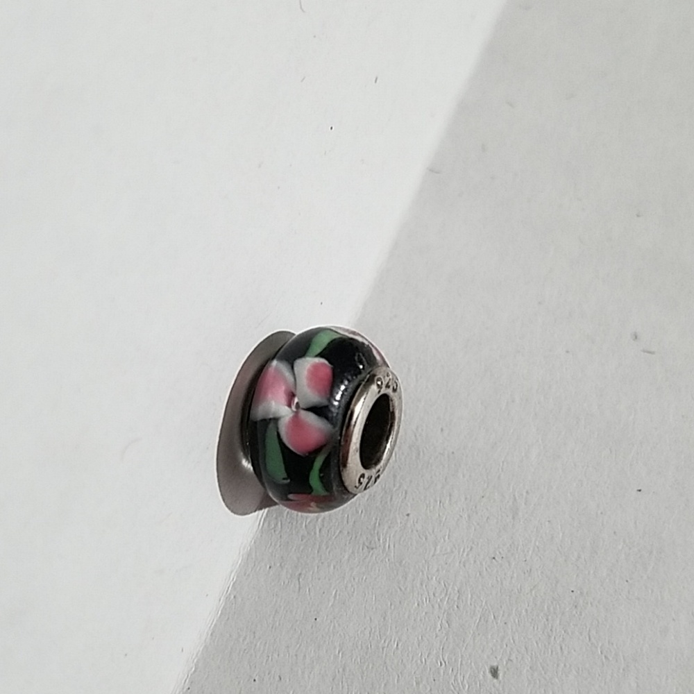 925 silver murano floral  glass bead J27